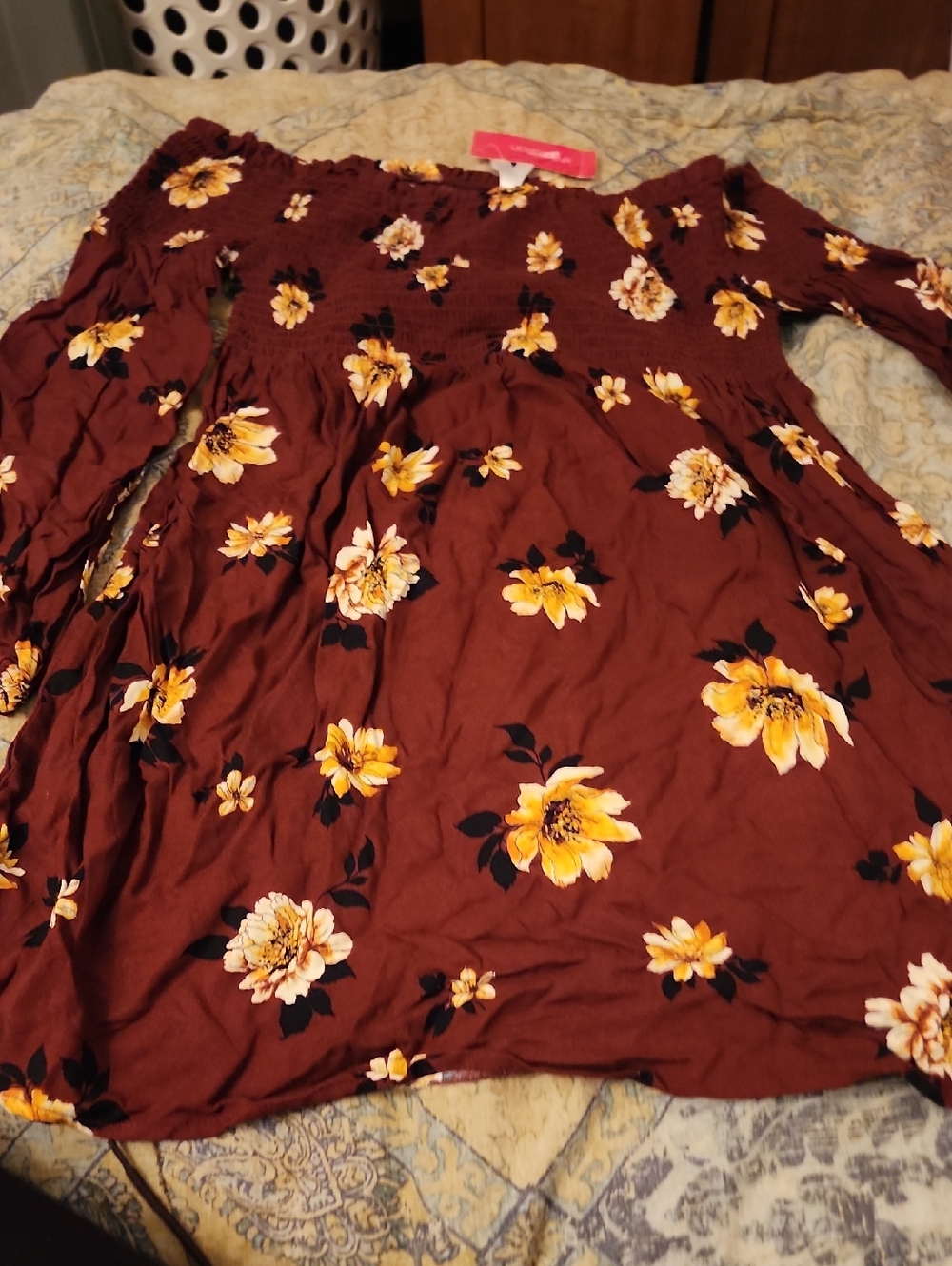 Floral Off-Shoulder Dress with Yellow Blooms